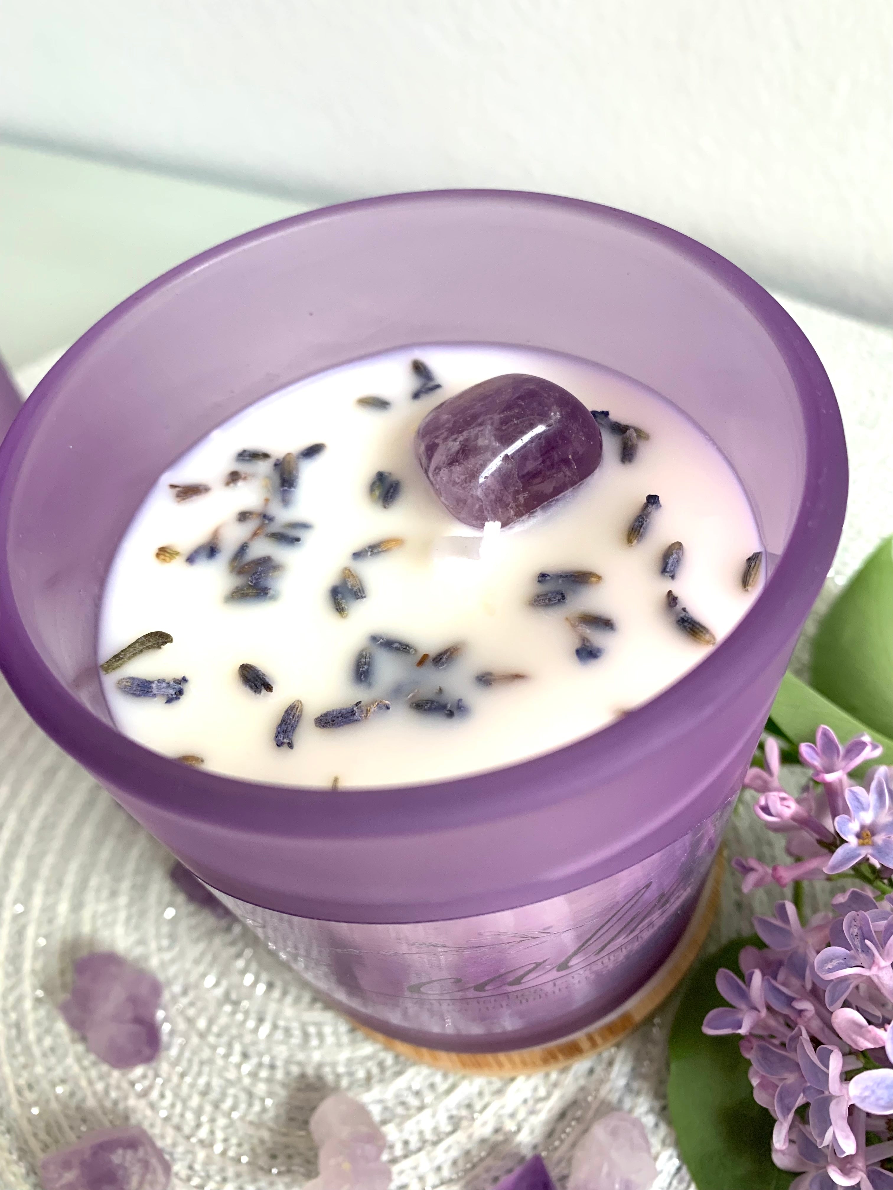 Selbstfürsorge Kristallkerze "BE CALM" mit Holzdeckel