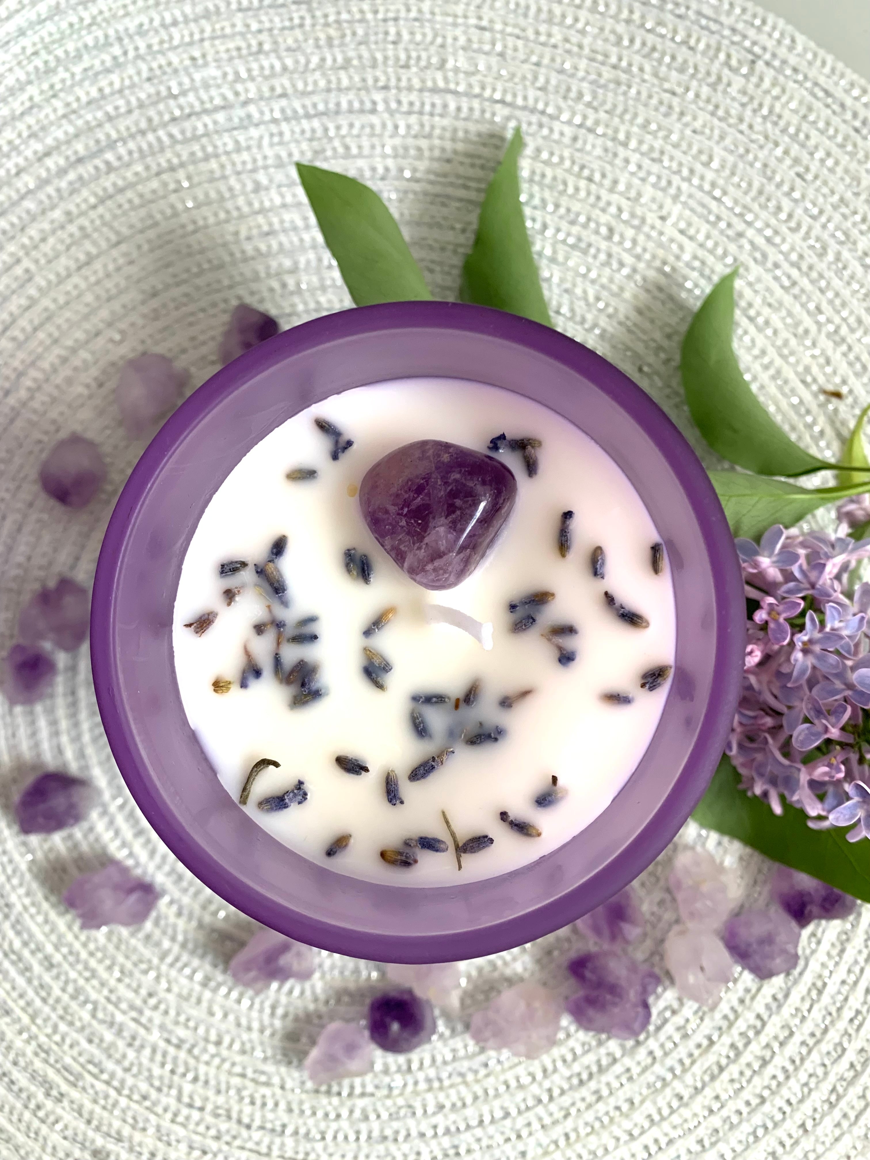 Selbstfürsorge Kristallkerze "BE CALM" mit Holzdeckel