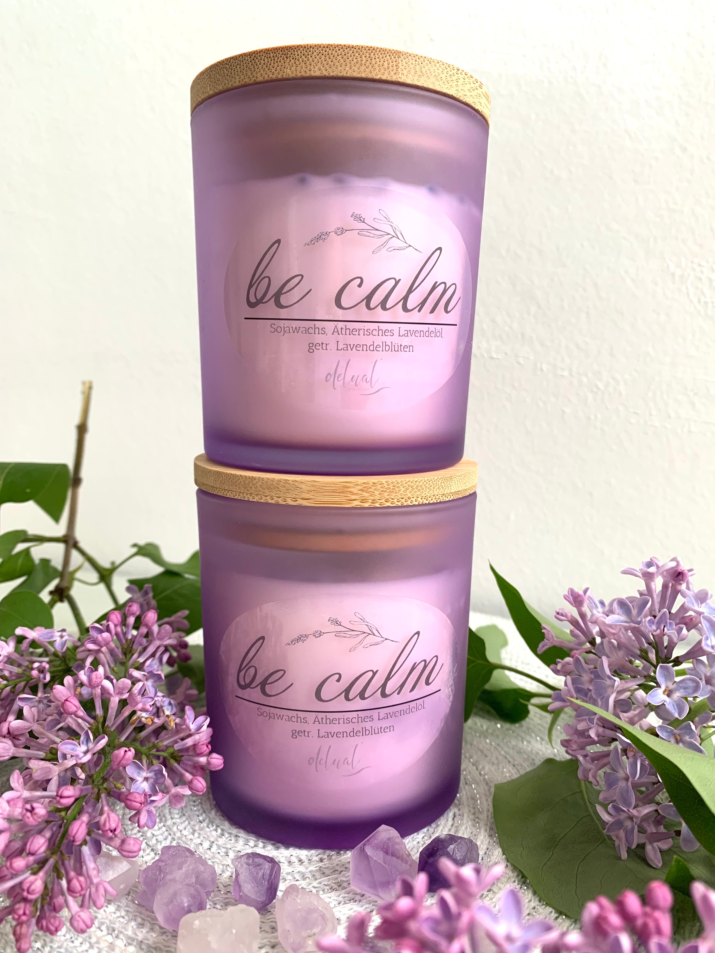 Selbstfürsorge Kristallkerze "BE CALM" mit Holzdeckel