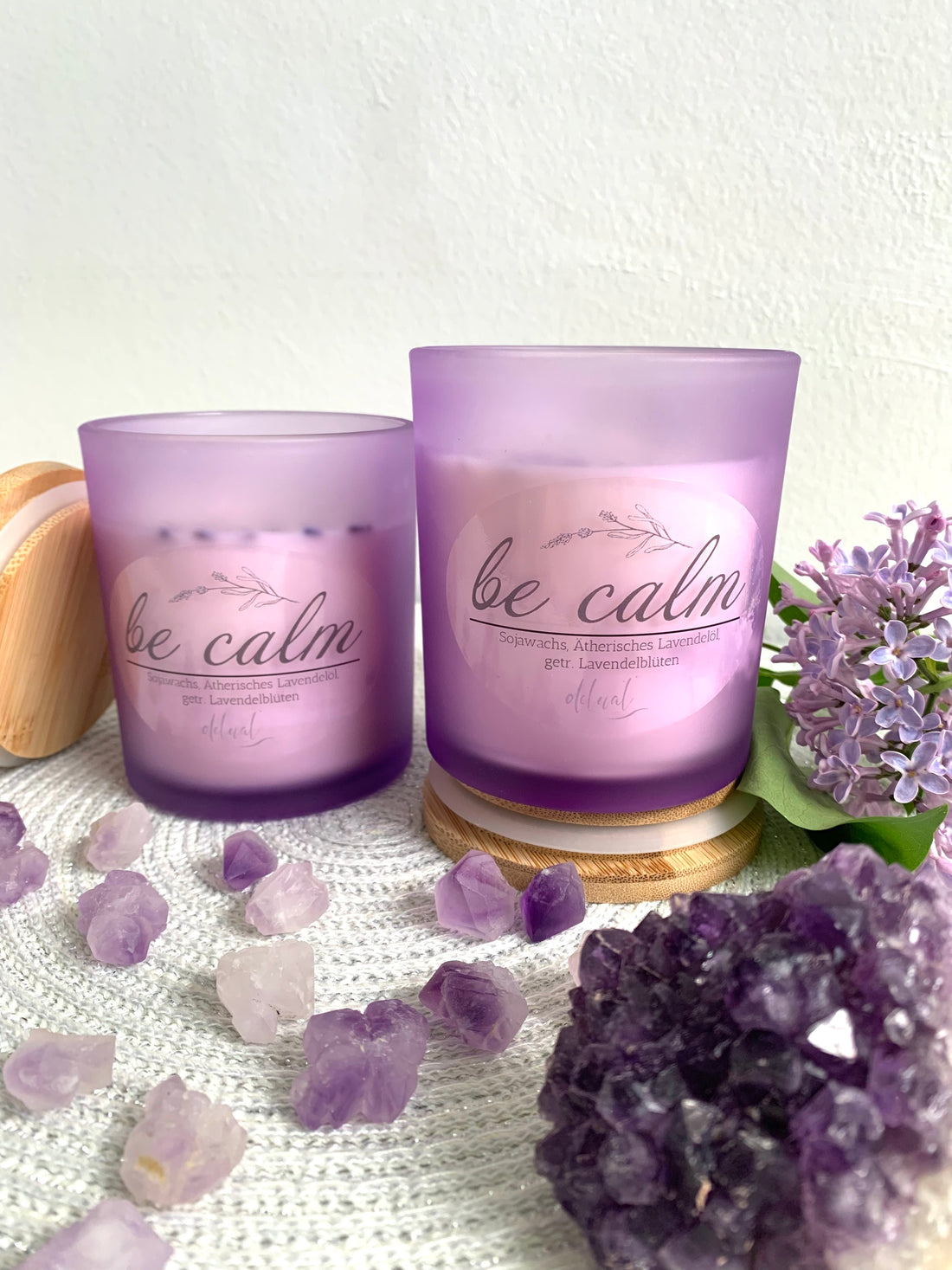 Selbstfürsorge Kristallkerze "BE CALM" mit Holzdeckel
