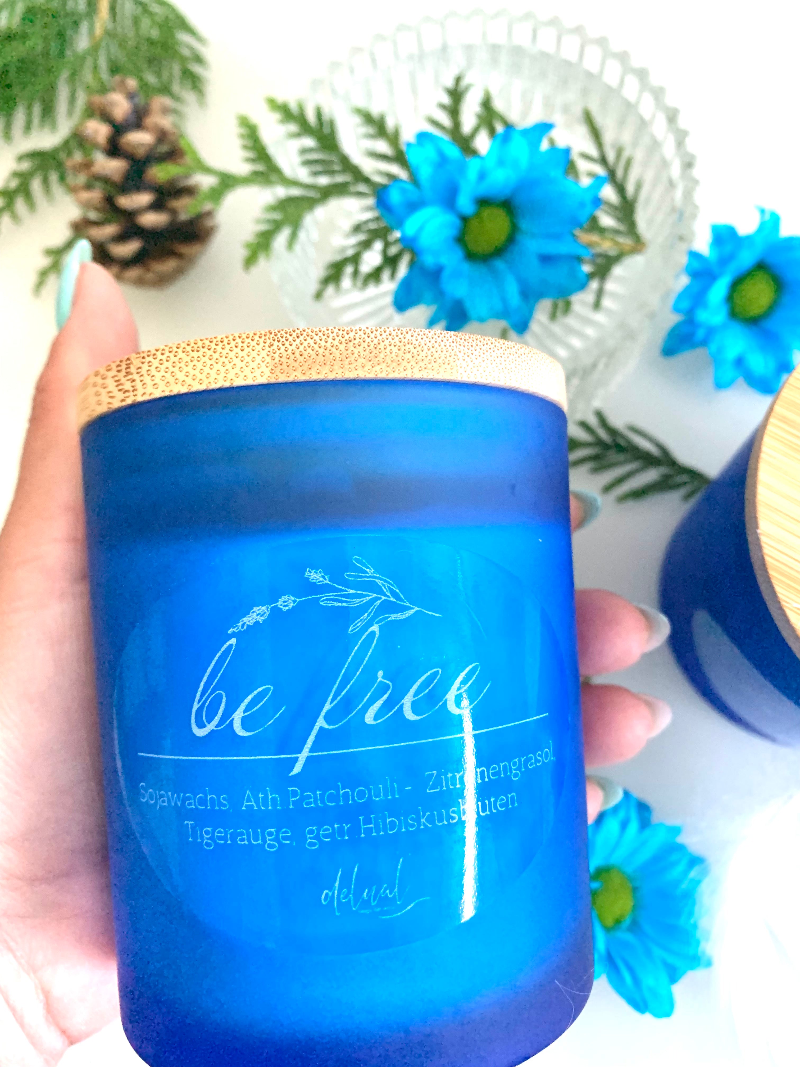 SELBSTFÜRSORGE KRISTALLKERZE "BE FREE" MIT HOLZDECKEL