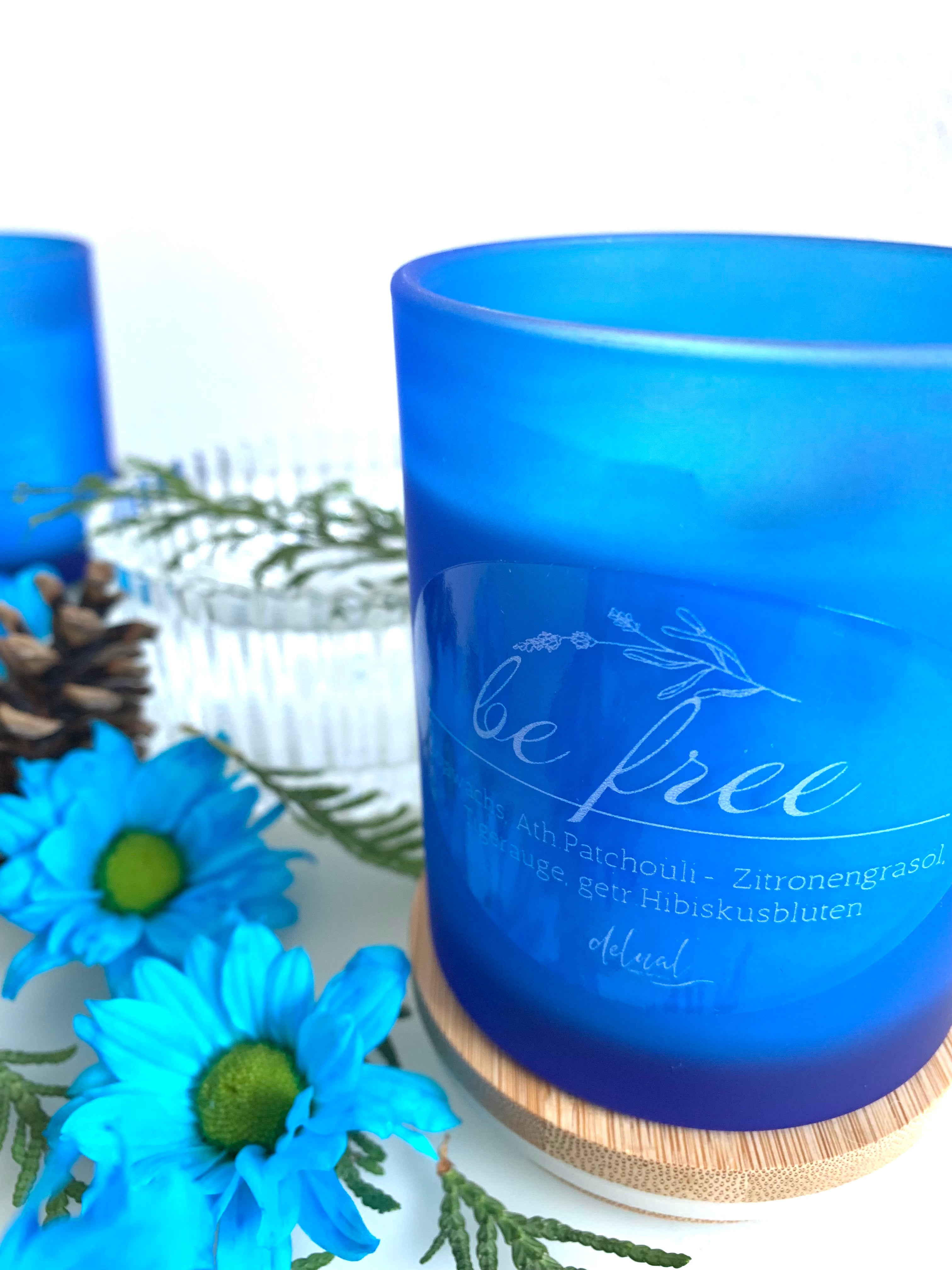 SELBSTFÜRSORGE KRISTALLKERZE "BE FREE" MIT HOLZDECKEL