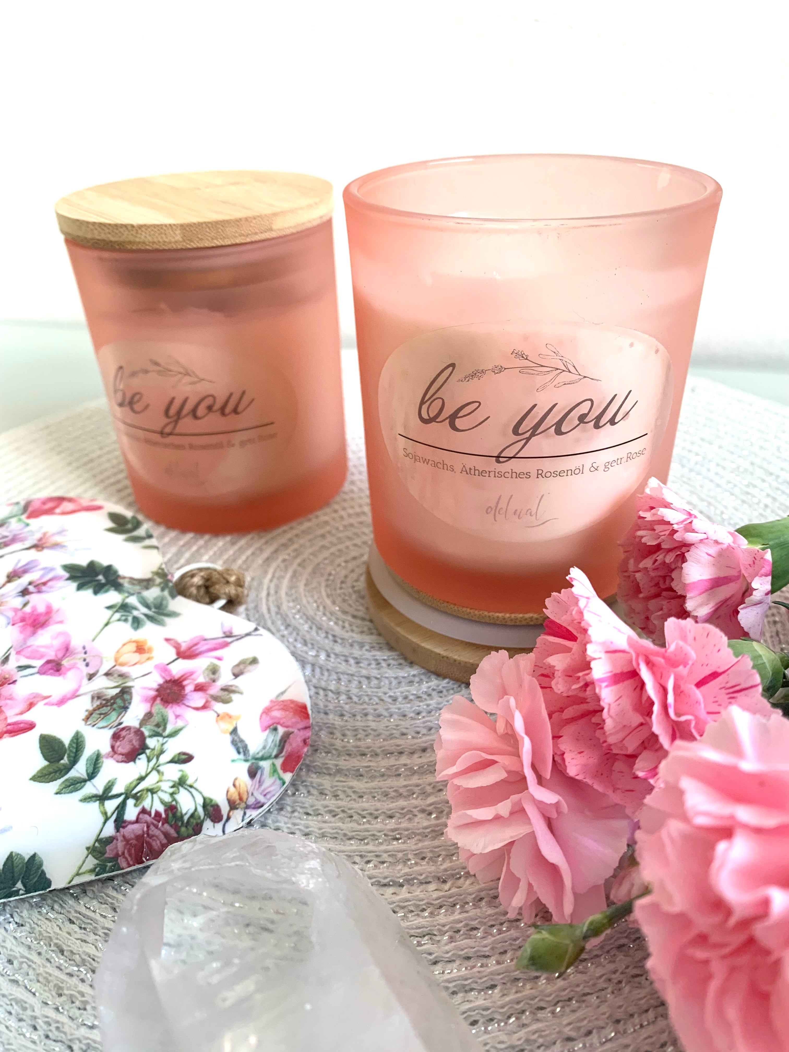 Selbstfürsorge Kristallkerze "BE YOU" mit Holzdeckel
