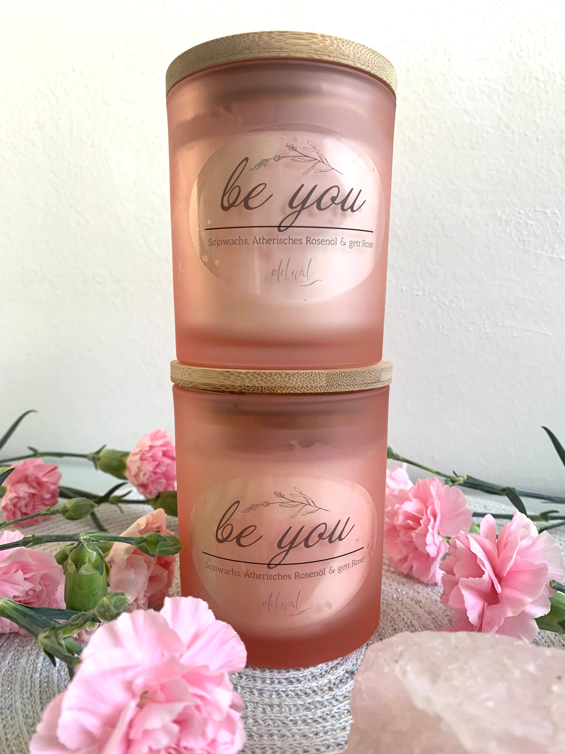 Selbstfürsorge Kristallkerze "BE YOU" mit Holzdeckel