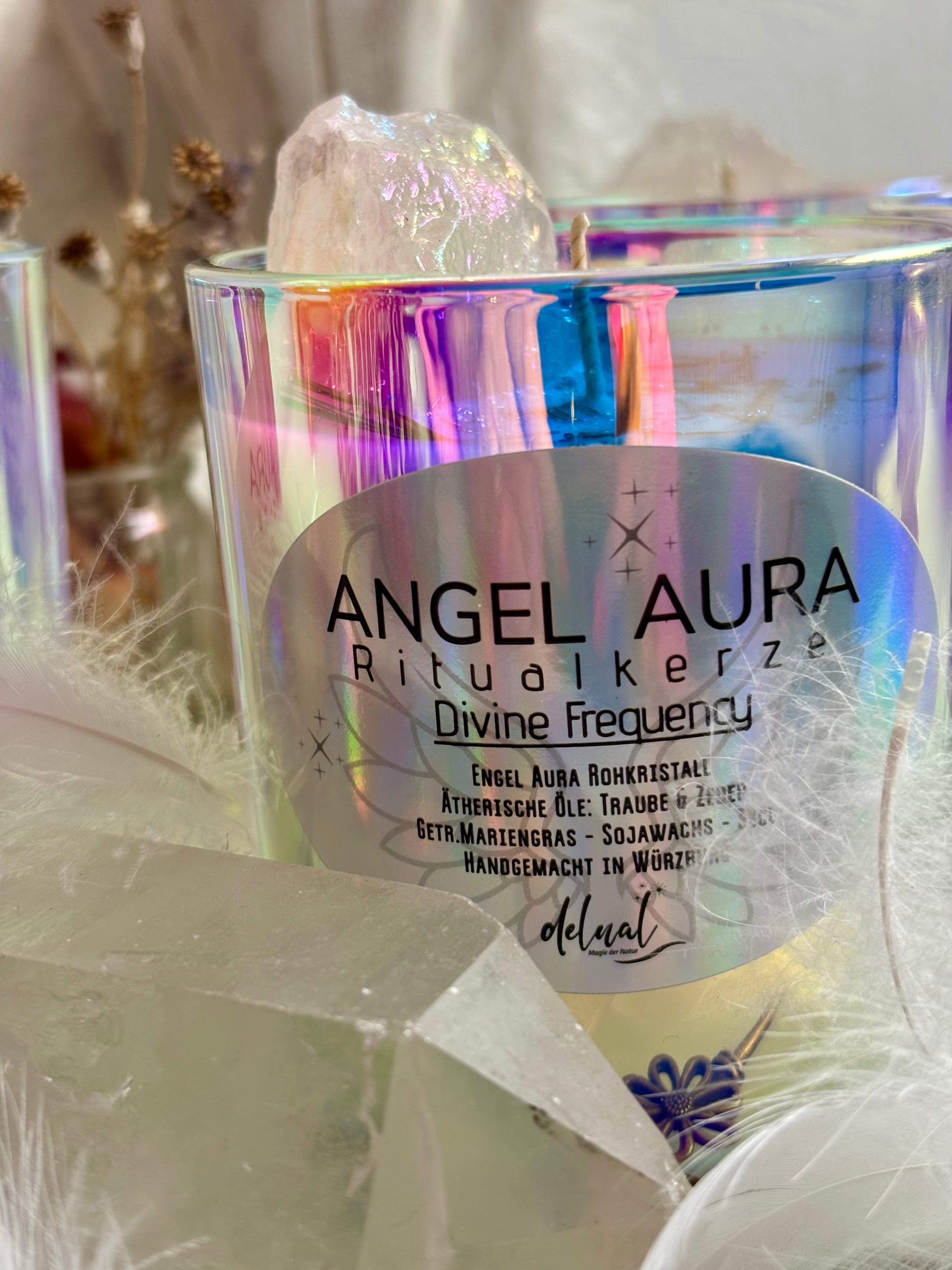 Angel Aura Ritualkerze - Handgemachte Kristallkerze aus Sojawachs - Divine Frequency