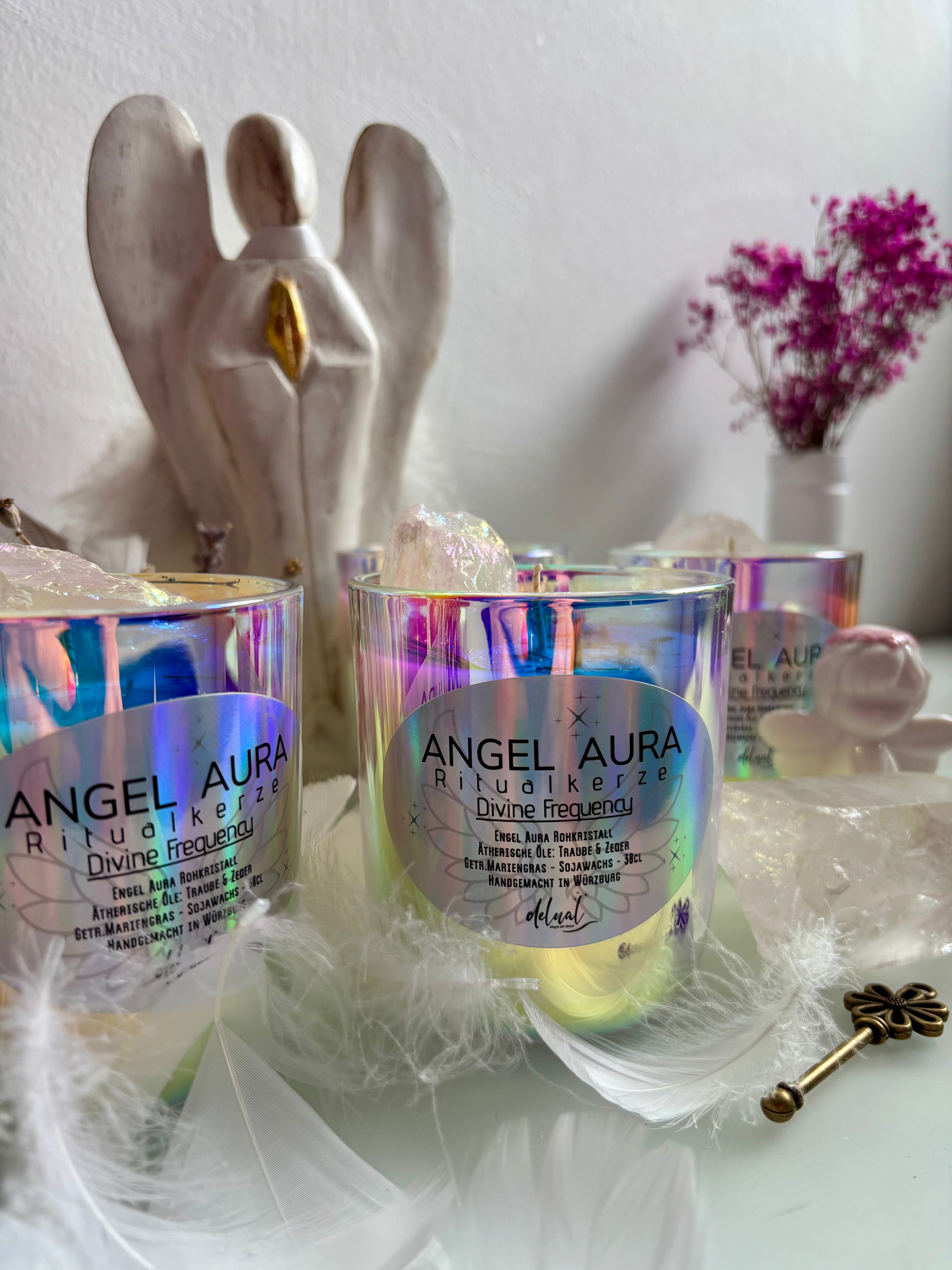 Angel Aura Ritualkerze - Handgemachte Kristallkerze aus Sojawachs - Divine Frequency