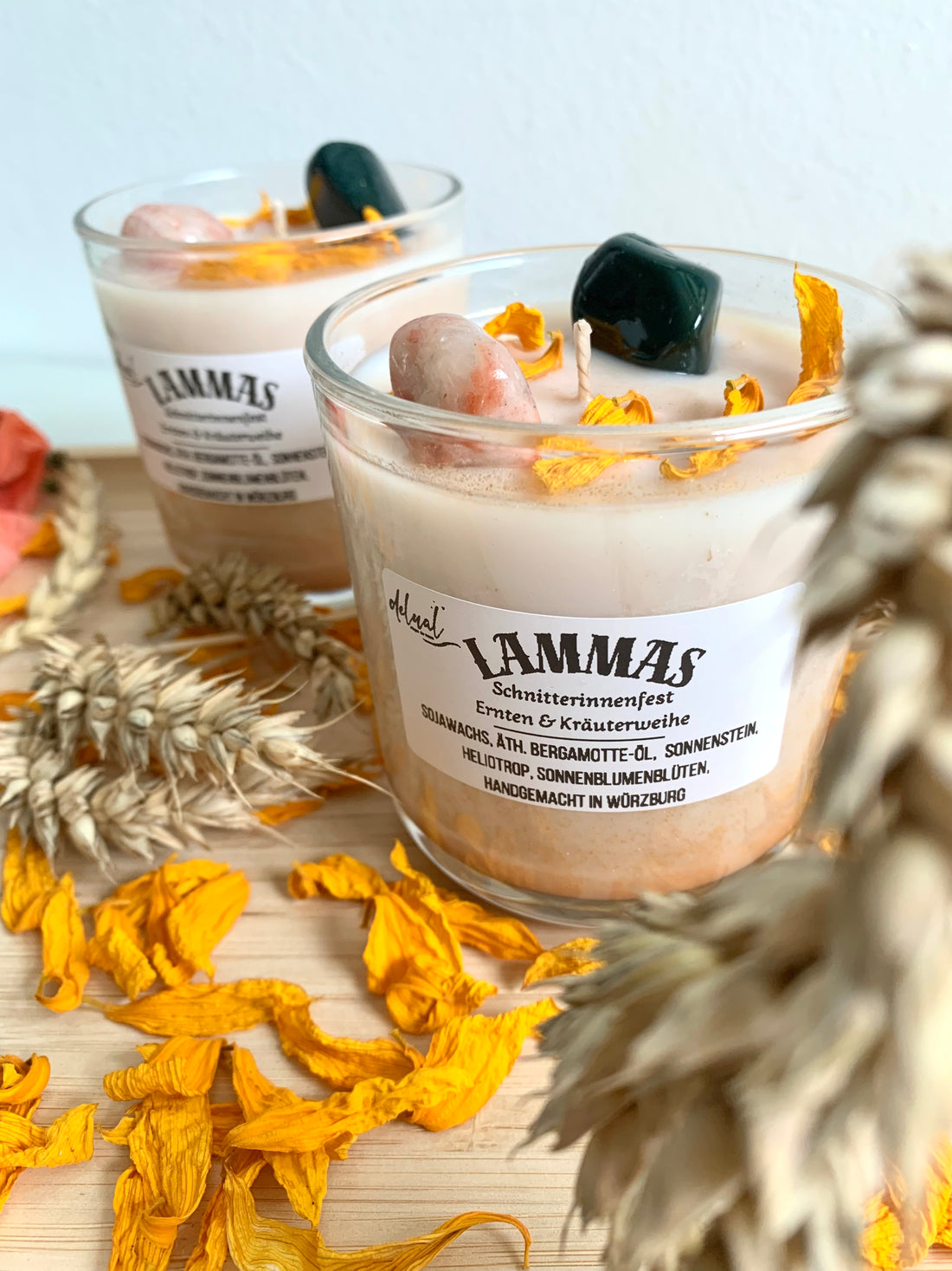 Lammas/Lughnasadh Kristallkerze – Handgemacht mit Liebe und Magie