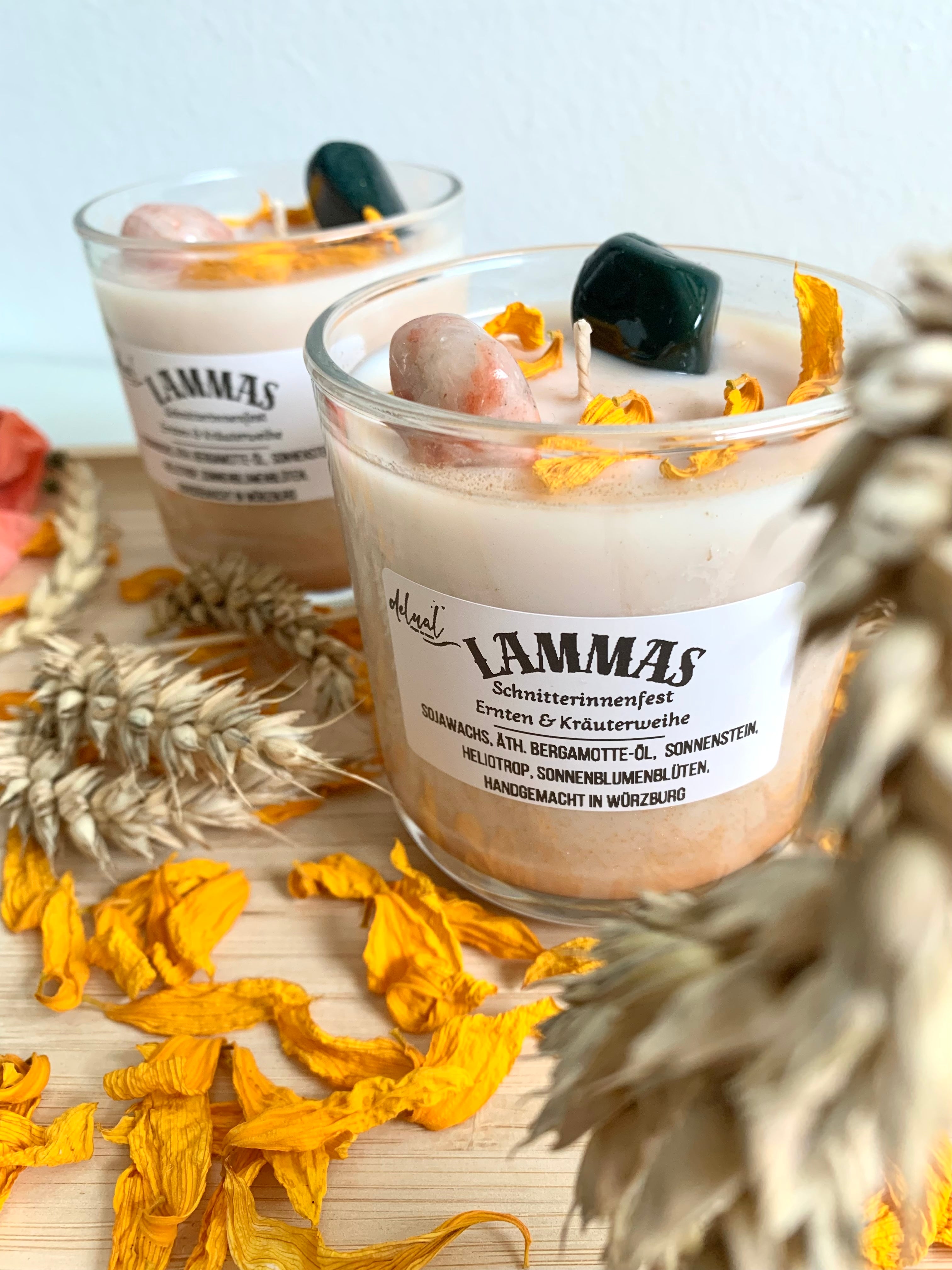 Lammas/Lughnasadh Kristallkerze – Handgemacht mit Liebe und Magie