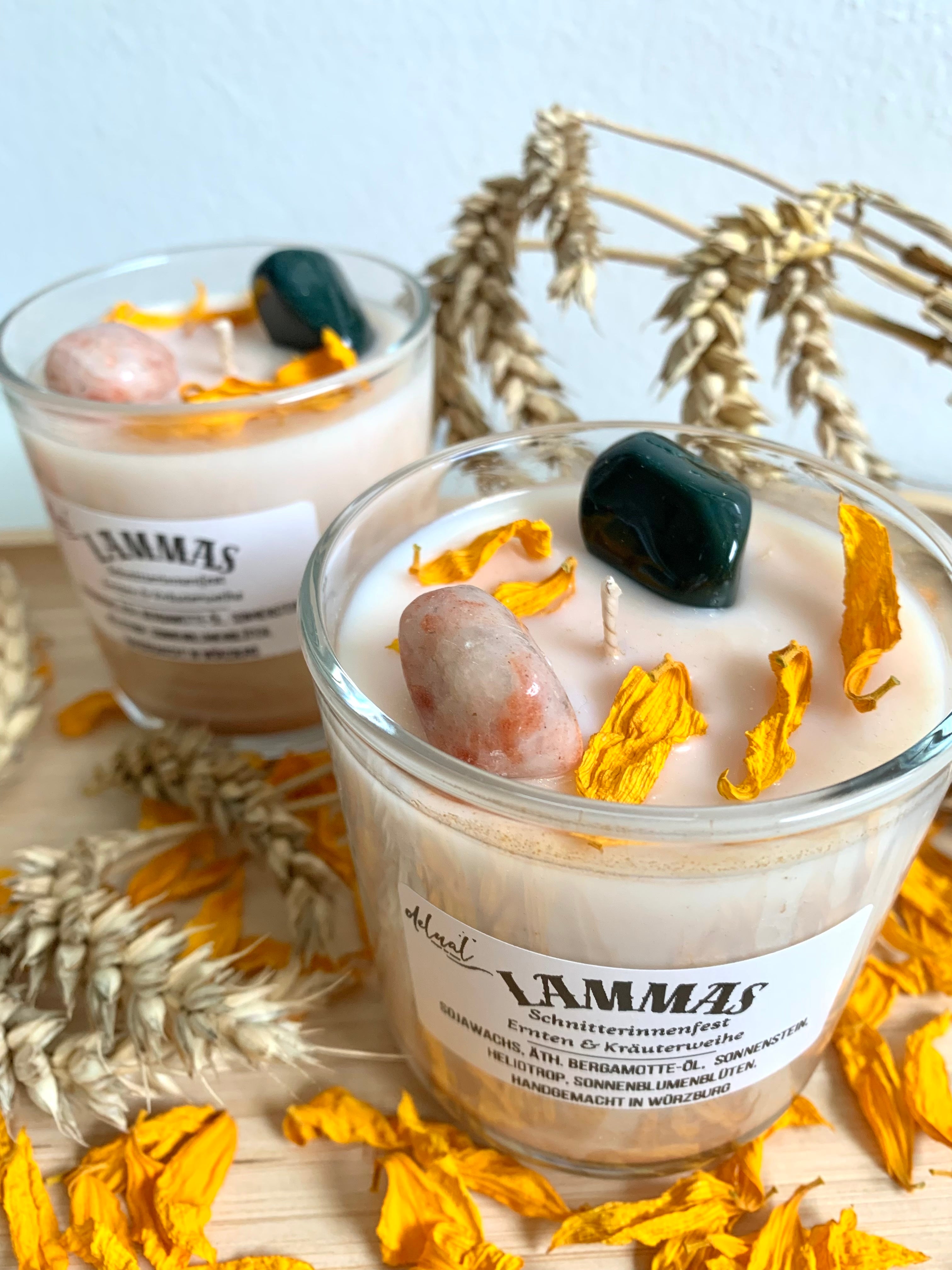 Lammas/Lughnasadh Kristallkerze – Handgemacht mit Liebe und Magie