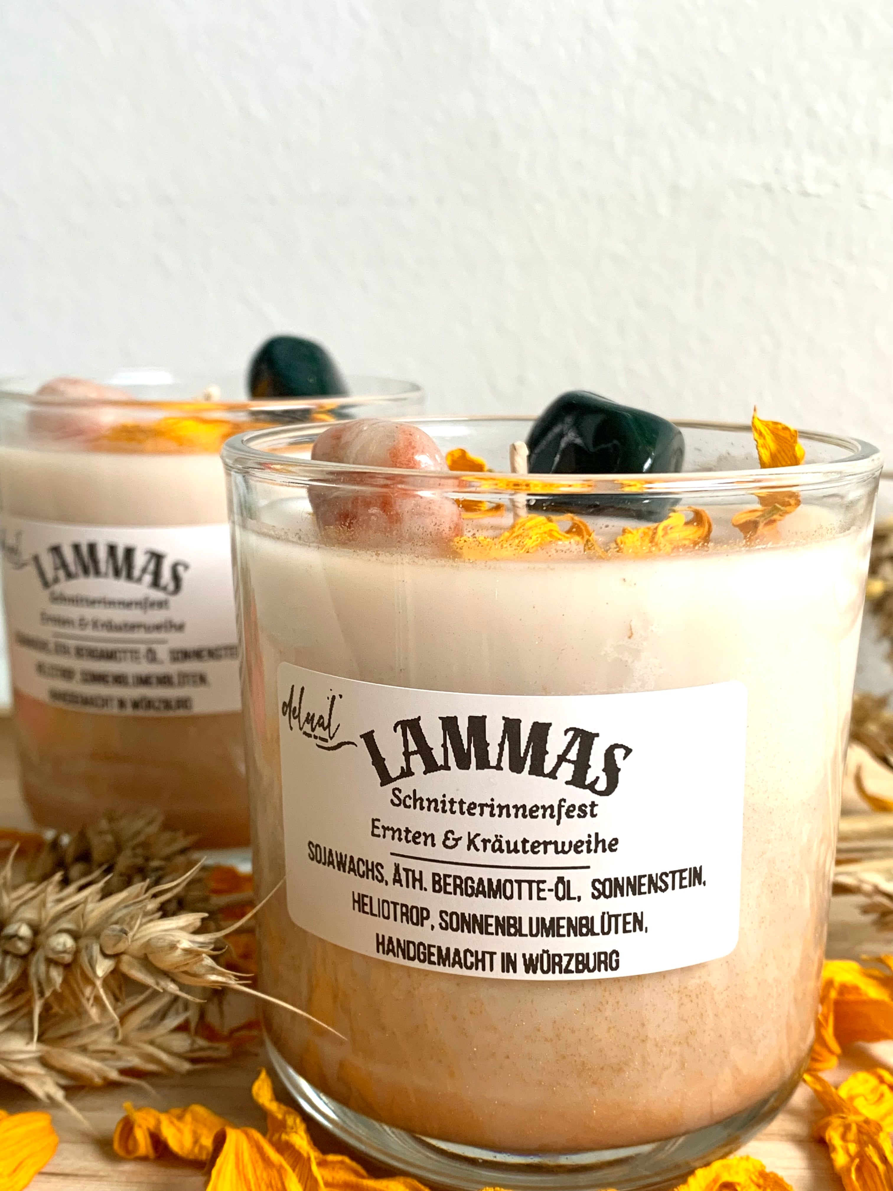 Lammas/Lughnasadh Kristallkerze – Handgemacht mit Liebe und Magie