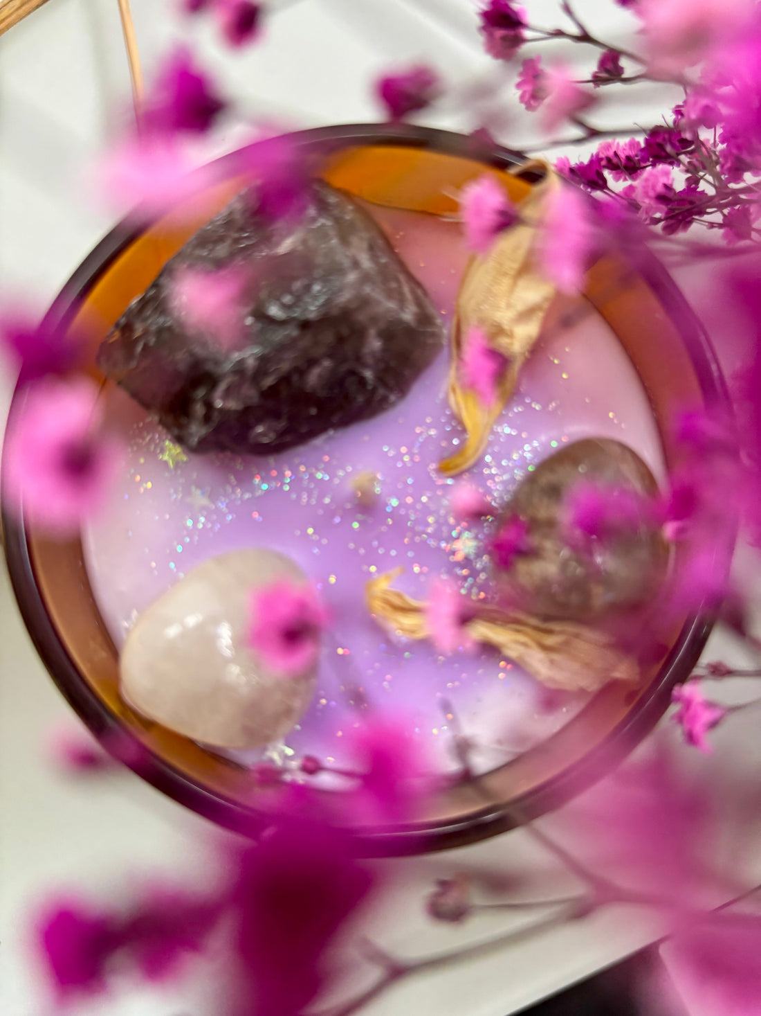 MABON KRISTALLKERZE - SOJAWACHS, MANDARINE, RAUCHQUARZ, MONDSTEIN & CITRIN, limitiert