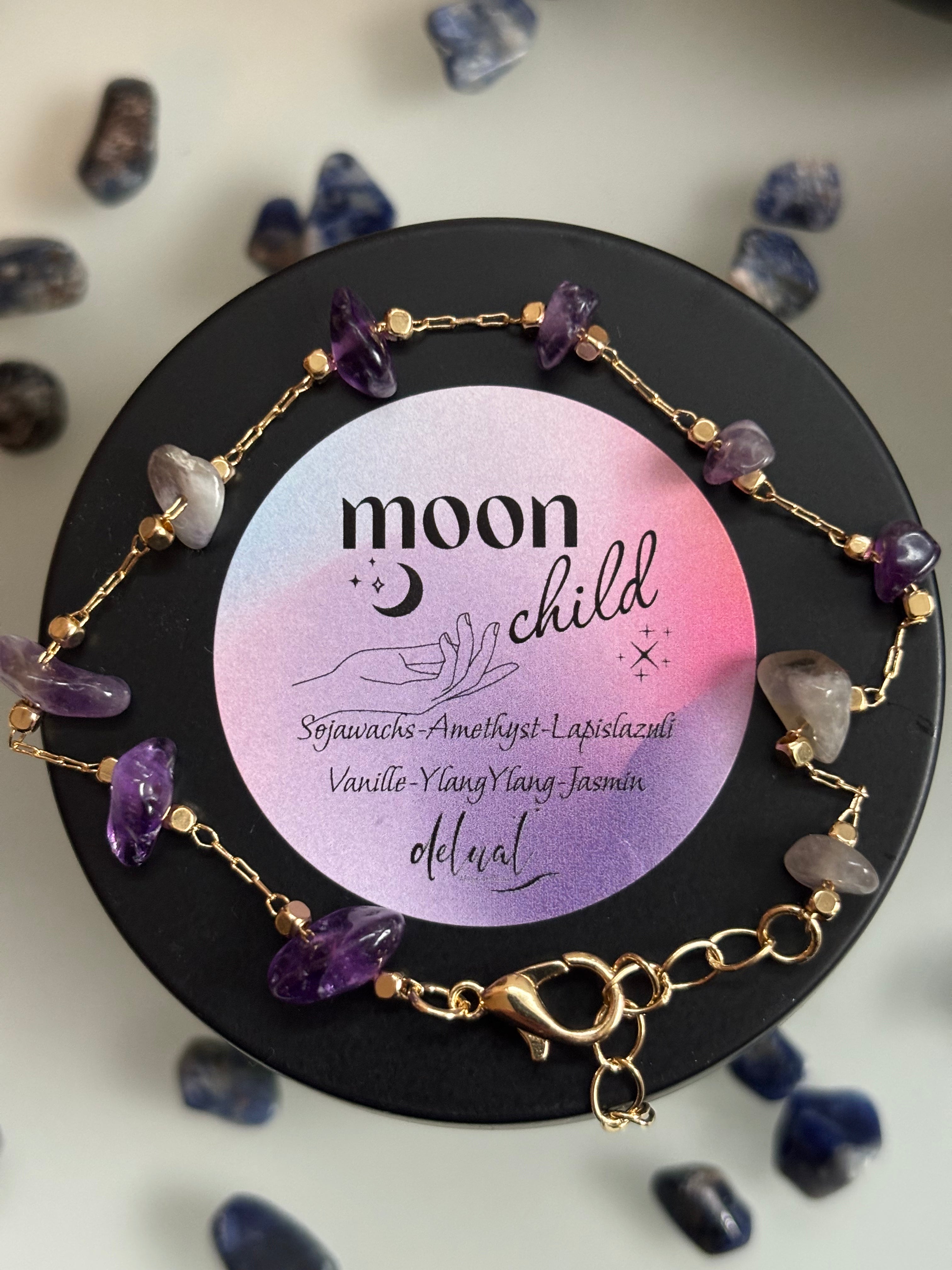 Moon Child Ritualset - Amethyst Armband & Vanille-Jasmin Kerze für innere Magie