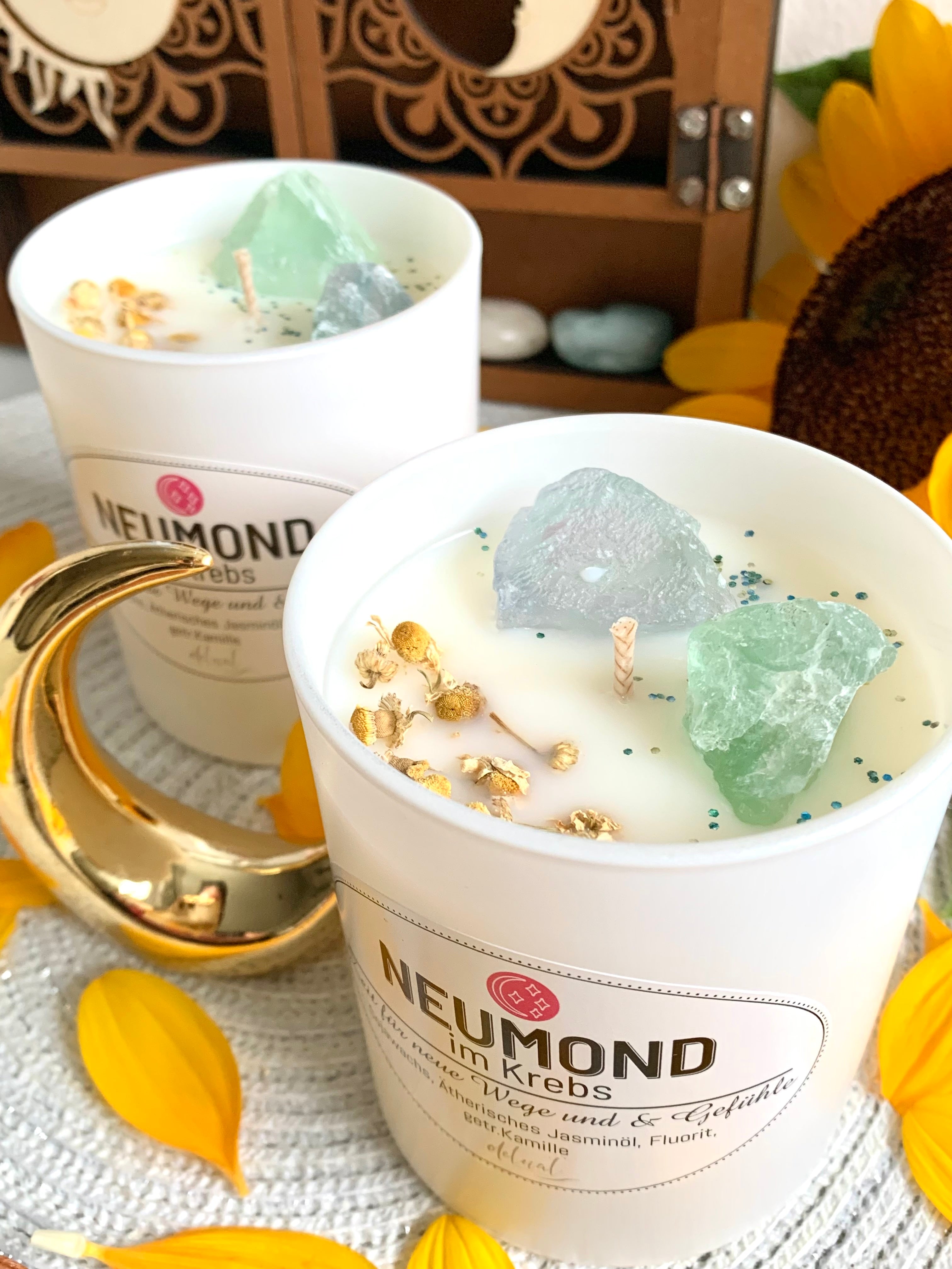 NEUMOND KRISTALLKERZE IM STERNZEICHEN KREBS, NEUE WEGE & GEFÜHLE