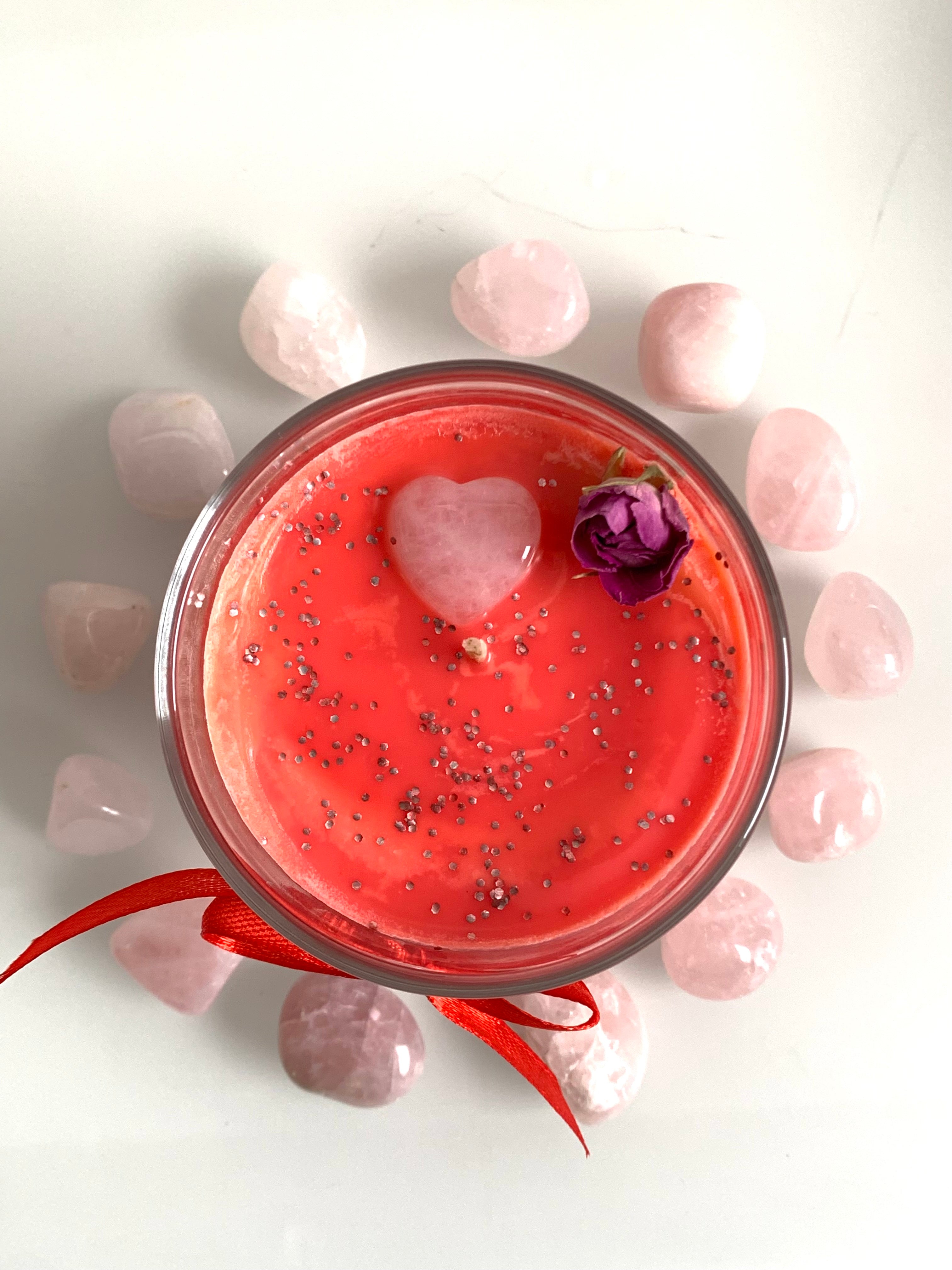 Kristallkerze "you & me" mit Rosenquarz-Herz