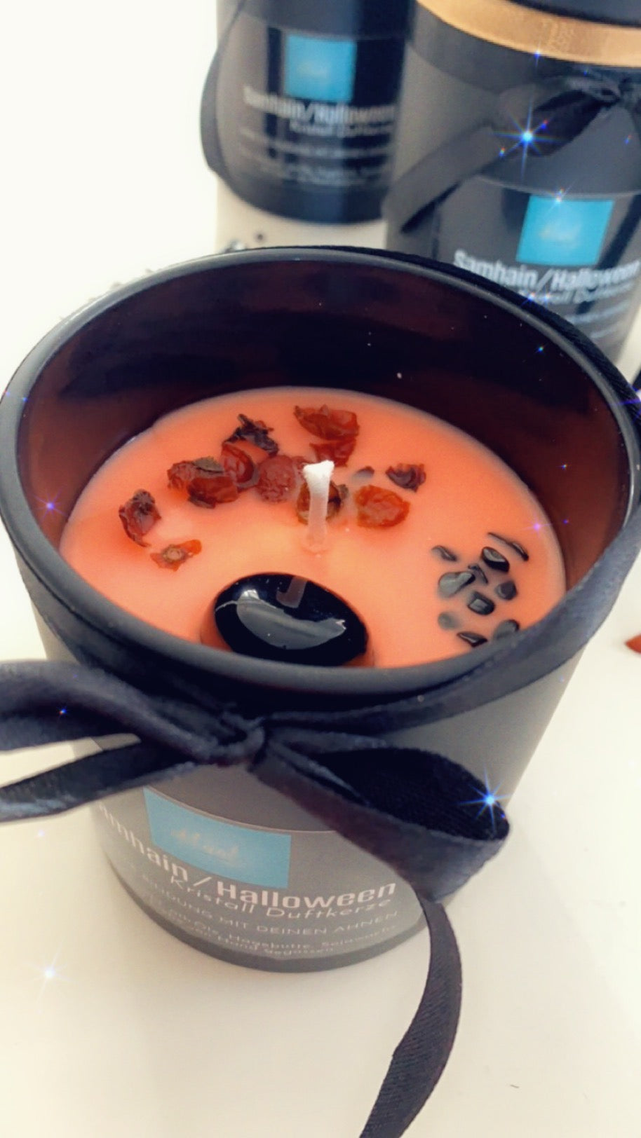 Samhain – Halloween Ritualkerze | Handgegossen | Bio Sojawachs | Onyx & Hämatit | Ätherische Öle