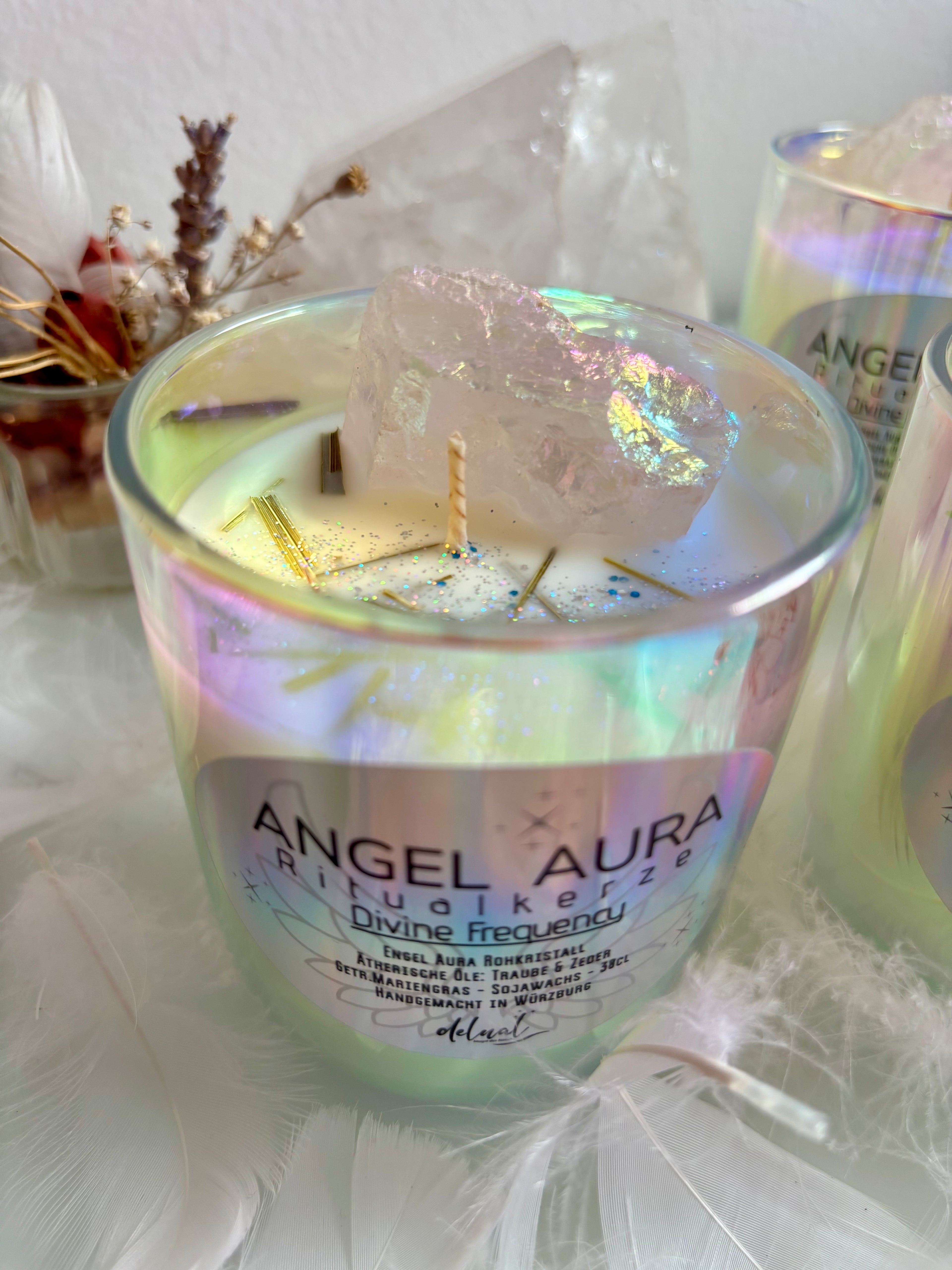 Angel Aura Ritualkerze - Handgemachte Kristallkerze aus Sojawachs - Divine Frequency