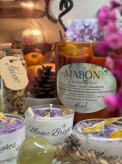 MABON KRISTALLKERZE - SOJAWACHS, MANDARINE, RAUCHQUARZ, MONDSTEIN &amp; CITRIN, limitiert