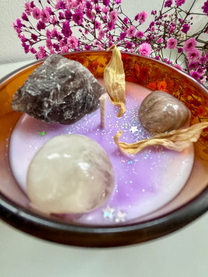 MABON KRISTALLKERZE - SOJAWACHS, MANDARINE, RAUCHQUARZ, MONDSTEIN &amp; CITRIN, limitiert
