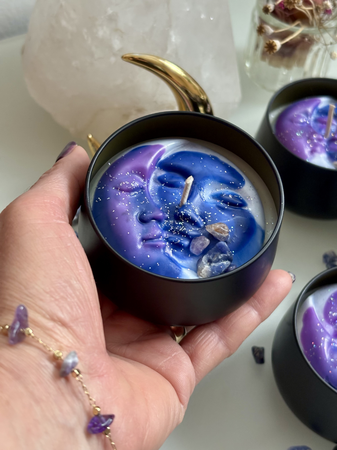 Moon Child Ritualset - Amethyst Armband &amp; Vanille-Jasmin Kerze für innere Magie