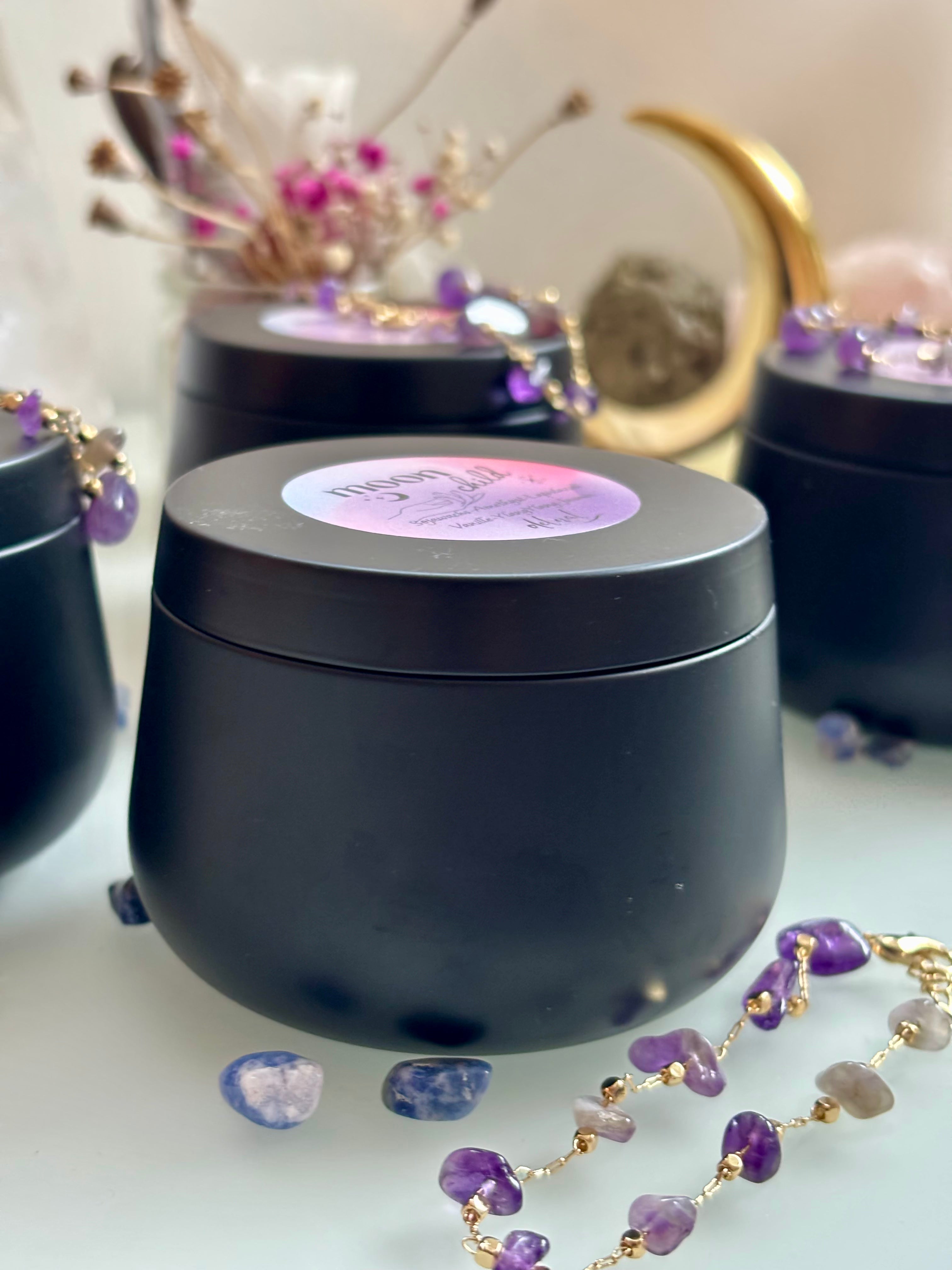 Moon Child Ritualset - Amethyst Armband &amp; Vanille-Jasmin Kerze für innere Magie